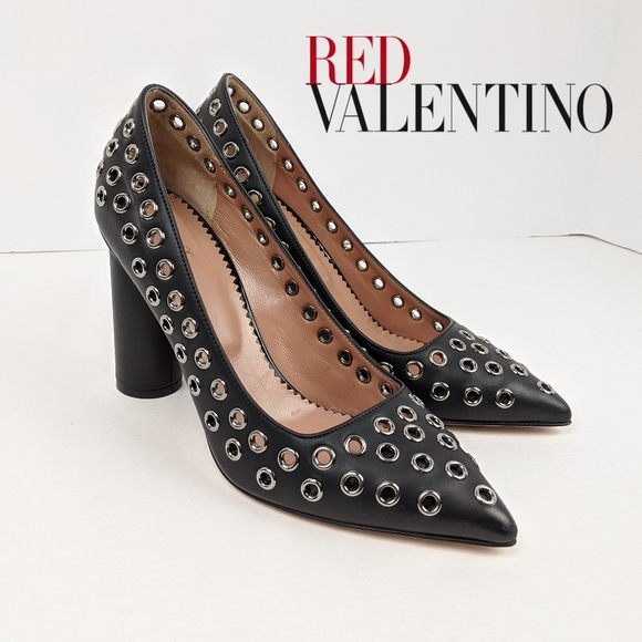 RED Valentino Italian Leather Grommet Pumps - Picture 1 of 6